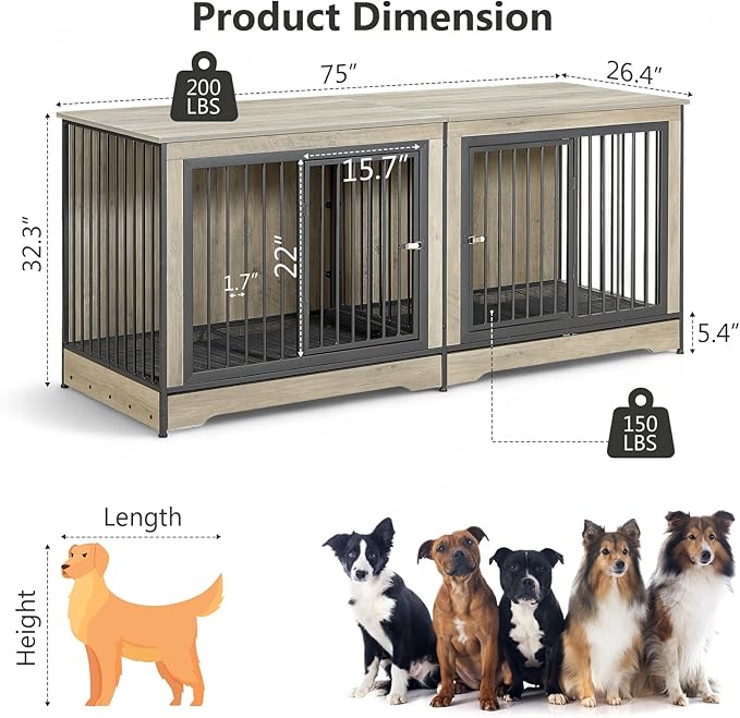 Rovibek Dog Crate TV Stand 75 Inch, 2 Dogs,