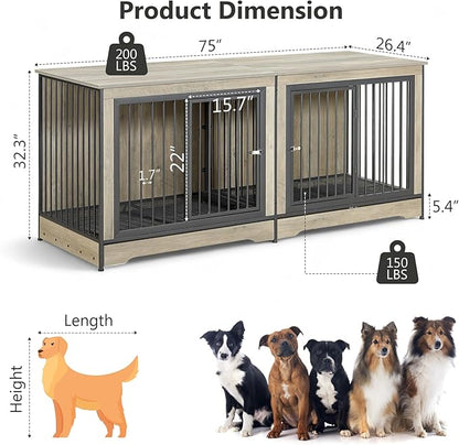 Rovibek Dog Crate TV Stand 75 Inch, 2 Dogs,