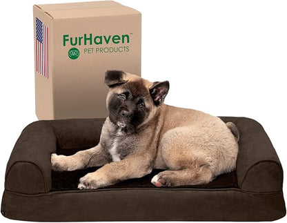 Furhaven Memory Foam Dog Bed for Medium/Small Dogs w/ Removable Bolsters & Washable Cover 35 lbs