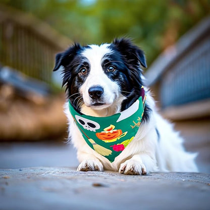 10pcs Big Halloween Dog Bandanas for Large Extral Large XL XXL Kerchief Triangle Bibs Scarves Pumpkin Bats Ghost Spider Owls Pattern for Girl Boy Grooming Costume