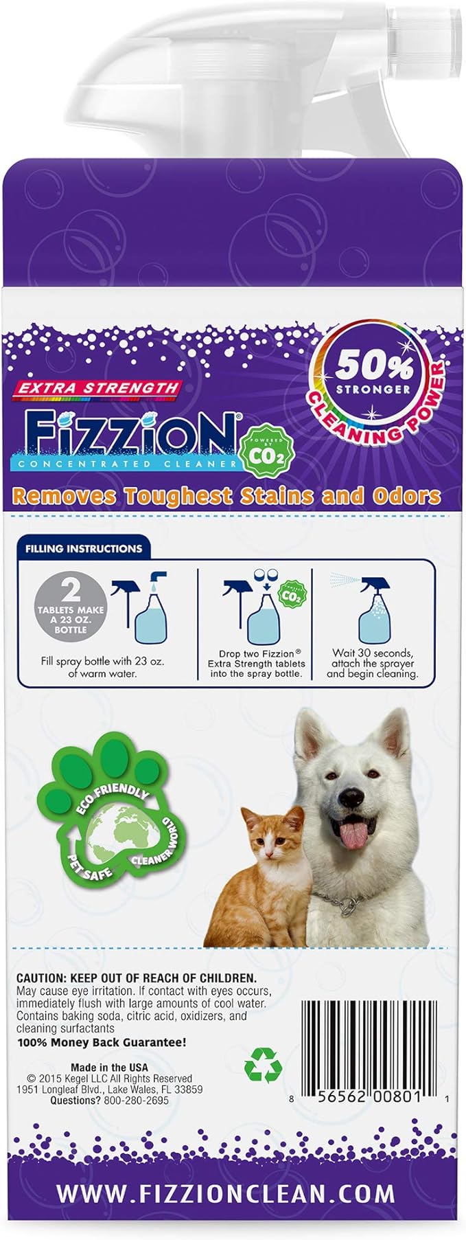 Fizzion Extra Strength Pet Stain and Odor Remover 23 Ounce Empty Spray Bottle with 2 Refills