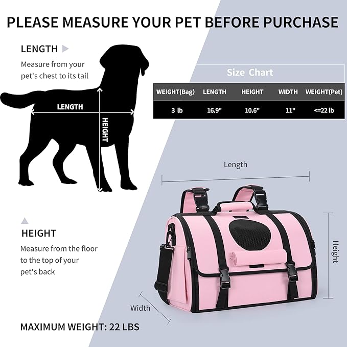 Mile High Life | Outdoor Travel Pet Carrier | Hiking Outdoor Dog Carrier Backpack | Collapsible Dog Carrier for Small Medium Dogs | Cat Crates w Breathable Mesh with Soft-Sided (Pink)