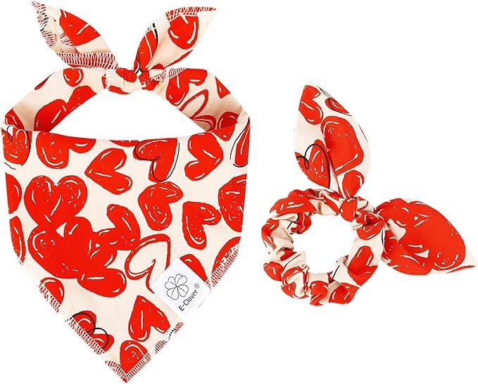 E-Clover Mothers Day Dog Bandana & Matching Scrunchie-Heart