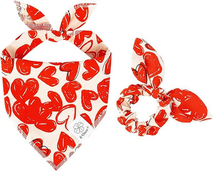 E-Clover Mothers Day Dog Bandana & Matching Scrunchie-Heart