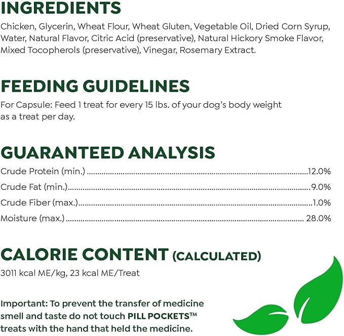 Greenies Pill Pockets for Dogs Capsule Size Natural Soft Dog Treats, Chicken Flavor, 7.9 oz. Pack (30 Treats)