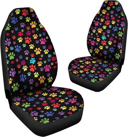 Colorful Dog Paw Printed Car Seat Cover Only for Front 2-Piece Waterproof