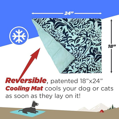 Coleman Small Navy Botanical Pattern Reversible Cooling Mat 18” x 24”