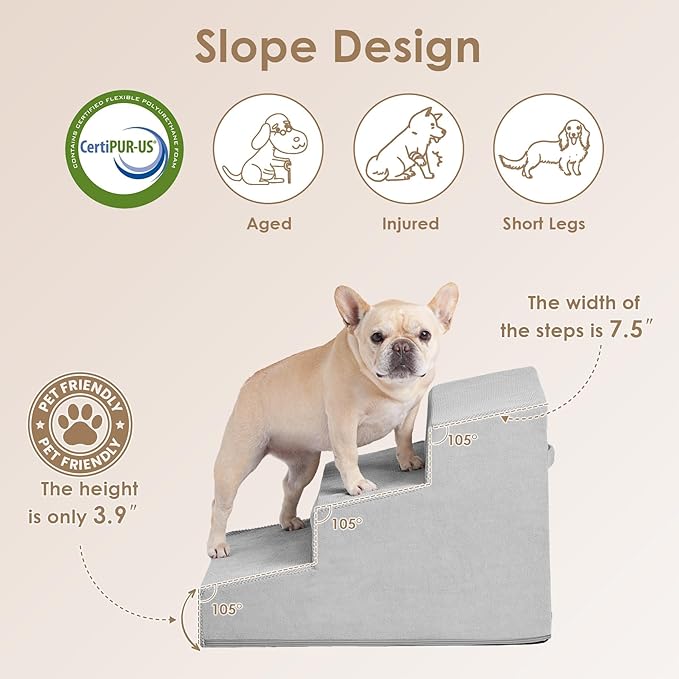 EHEYCIGA Dog Stairs for Small Dog 15.7”H 3-Step Slope
