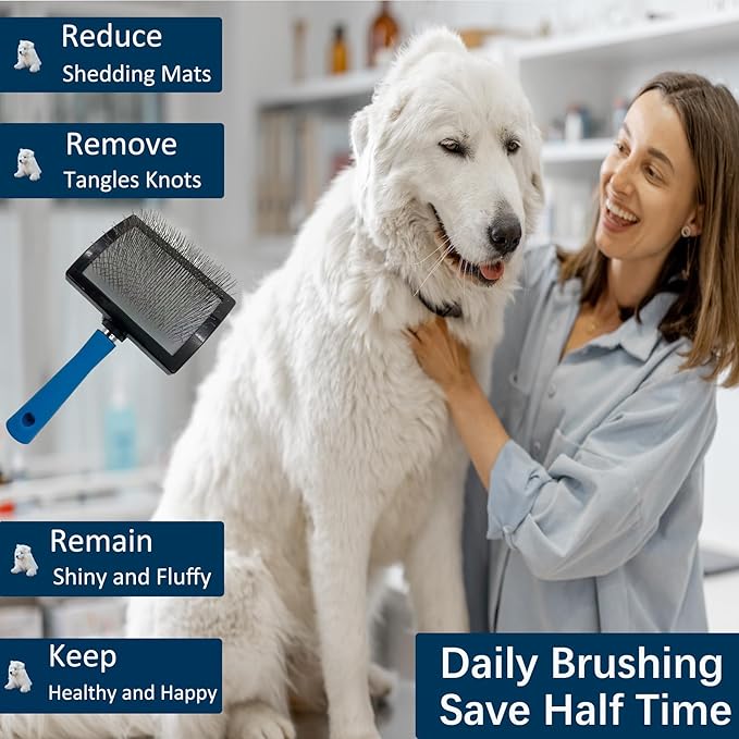 Dog Slicker Brush - Large Grooming Brushes for Dogs - Professional Groomer Supplies for Long Hair Pet - Slicker Brush For Goldendoodles-Easy To Use - Comfortable - Removes Long and Loose Hair