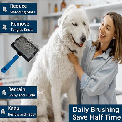 Dog Slicker Brush - Large Grooming Brushes for Dogs - Professional Groomer Supplies for Long Hair Pet - Slicker Brush For Goldendoodles-Easy To Use - Comfortable - Removes Long and Loose Hair