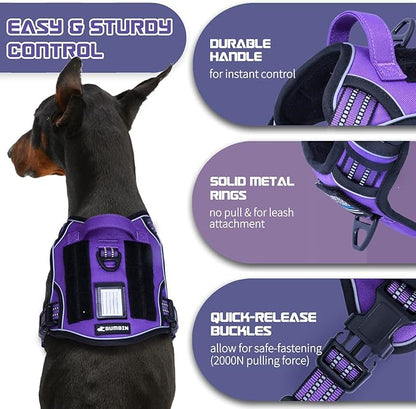 BUMBIN Tactical Dog Harness for Small Dogs No Pull, Famous TIK Tok No Pull Puppy Harness, Fit Smart Reflective Pet Walking Harness for Training, Adjustable Dog Vest Harness with Handle Purple S