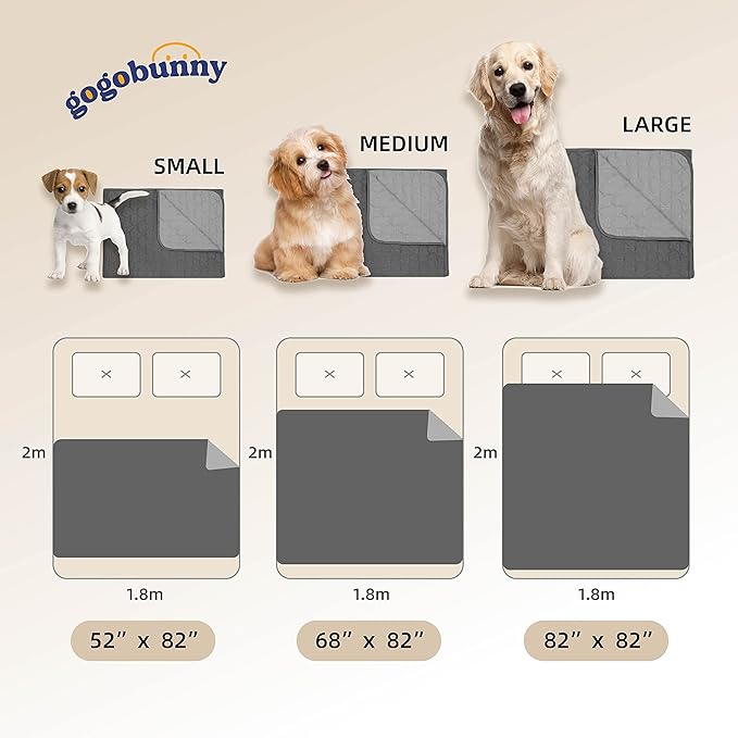 gogobunny 100% Double-Sided Waterproof Dog Bed Cover Pet Blanket Sofa Couch Furniture Protector for Puppy Large Dog Cat, Reversible (82x82 Inch (Pack of 1), Dark Grey/Light Grey)