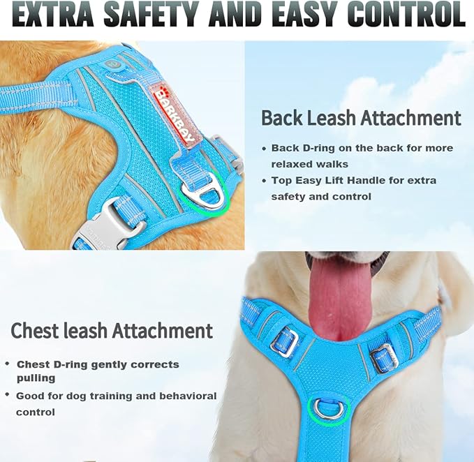 BARKBAY No Pull Dog Harness Large Step in Reflective Dog Harness with Front Clip and Easy Control Handle for Walking Training Running with ID tag Pocket(Blue