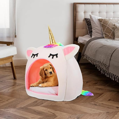 Winter Pet Sleep Bed Warm Unicorn Pet House Bed Pet Supplies for Cat Dog (Size M) Pet Dog Supplies