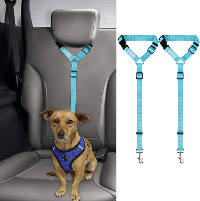 BWOGUE 2 Packs Dog Cat Safety Seat Belt Strap Car Headrest Restraint Adjustable Nylon Fabric Dog Restraints Vehicle Seatbelts Harness