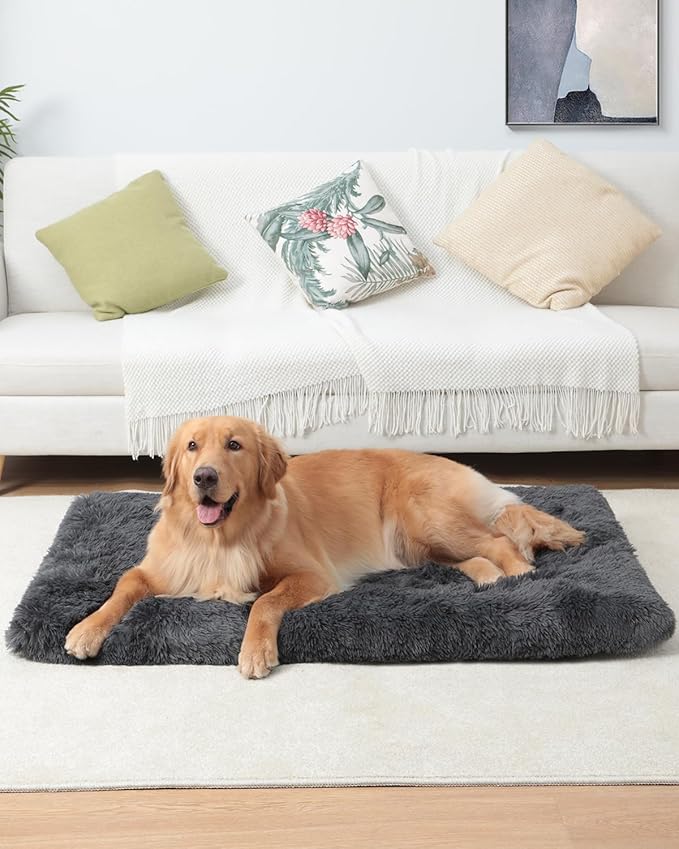 Dog Crate Pad Ultra Soft Dog Bed Mat Washable Pet Kennel Bed with Non-Slip Bottom Fluffy Plush Sleeping Mat for Large Medium Small Dogs 47 x 29 Inch