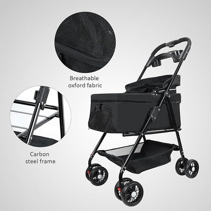 Pet Stroller for Cats/Dogs 4 Wheels 30lbs Small