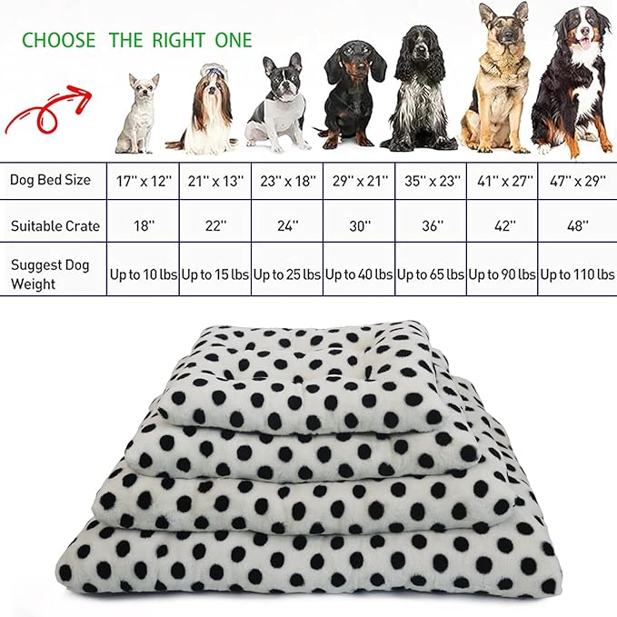 24 Inch Dog Crate Pad Easily Washable and Cozy 18x24 Dog Bed for Crate, Anti-Slip Design for Dog Beds for Small Dogs, White with Black Dots