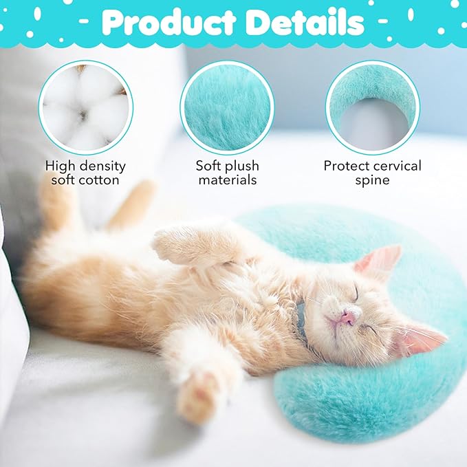 Bonaweite Cat Pillow, Soft Calming Pillow for Dogs, Pet Neck Pillows for Cervical Protection and Sleeping Support, Pet Calming Toy for Anxiety Relief, U-Shaped Soothing Cuddler