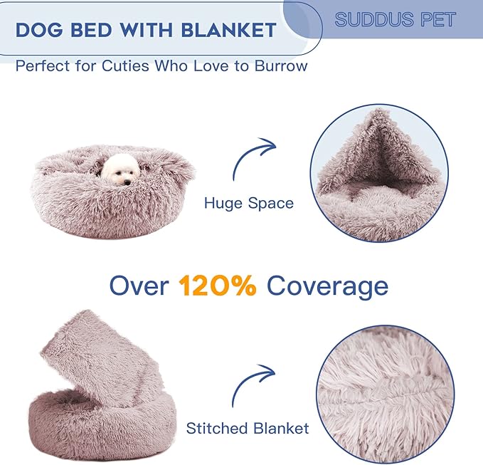 suddus Calming Dog Bed with Blanket Attached