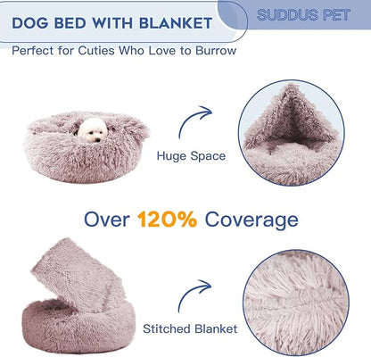 suddus Calming Dog Bed with Blanket Attached