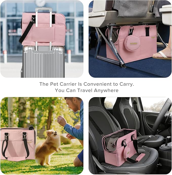 Dog Carrier, Pet Carrier for Medium to Large Cats and Small Dogs, with Removable Liner Holds Cat Carriers up to 18 lbs for Small Dogs, Soft Sided Foldable Cat Carrier(Pink)