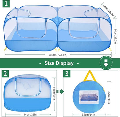 Jhua Pet Playpen for Small Animals, Portable Chicken Run with Detachable Bottom and Cover, Foldable Chicken Coop Indoor Outdoor Pet Pen with Transparent Mesh Walls for Chicken Duck Puppy Cat Rabbit