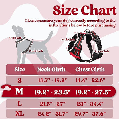 rabbitgoo Dog Harness Medium Sized, No Pull Pet Harness with 3 Buckles, Adjustable Soft Padded Dog Vest with Instant Control Handle, Easy Walking Reflective Pet Vest for Medium Dogs, Red, M