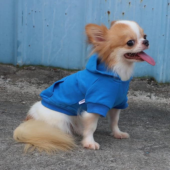 LOPHIPETS Lightweight Cotton Hoodie for Small Dogs – Hooded Sweatshirt for Chihuahuas Puppy and Toy Breeds-Blue/S