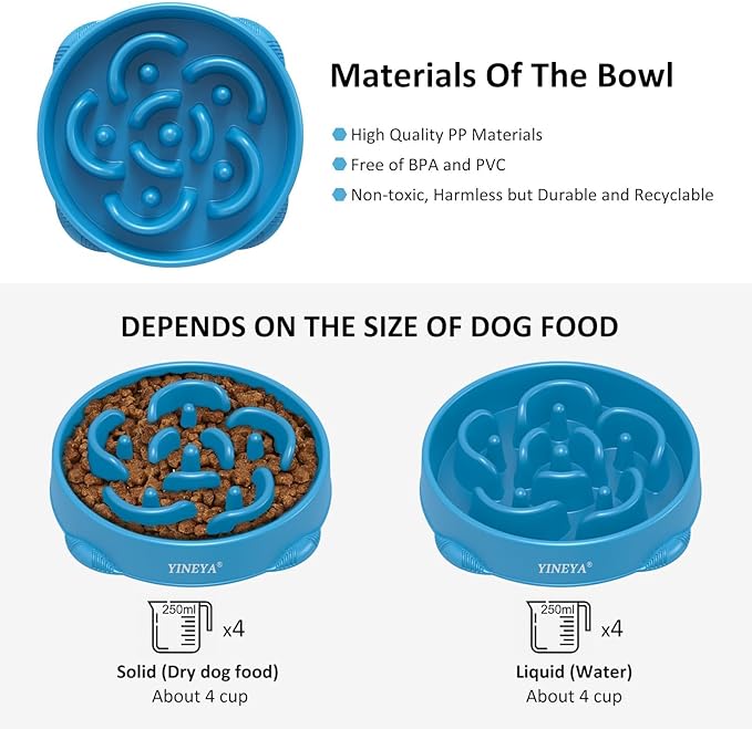 4 Cups Slow Feeder Dog Bowls Large Breed, Dog Slow Feeder Bowl, Large Dog Bowl Slow Feeder, Maze Dog Food Bowl Slow Feeder, Dog Puzzle Feeder, Pet Food Slow Eating Dowl Bowl 1Pcs (Blue)