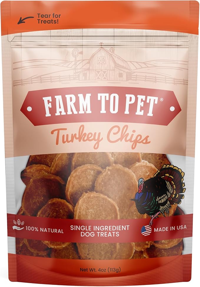 Farm To Pet Dog Training Treats - Turkey Chips, Single Ingredient, Lean, All Natural, Healthy Dog Treats for Small, Medium, Large Dog Breeds, & Puppies, Made in USA