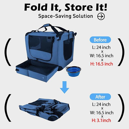 Large Cat Carrier 24"x16.5"x16.5" Soft-Sided Portable Pet Crate for Car Traveling with Collapsible Litter Box and Bowl