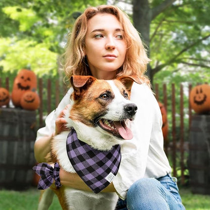 E-Clover Halloween Dog Bandanas & Matching Scrunchie-Plaid Dog