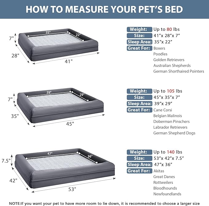 WNPETHOME Orthopedic Dog Beds Large Sized Dog, Extra Large Waterproof Dog Couch with Removable Washable Cover & Anti-Slip Bottom, XL Dog Crate Bed with Sides(Dark Gery)