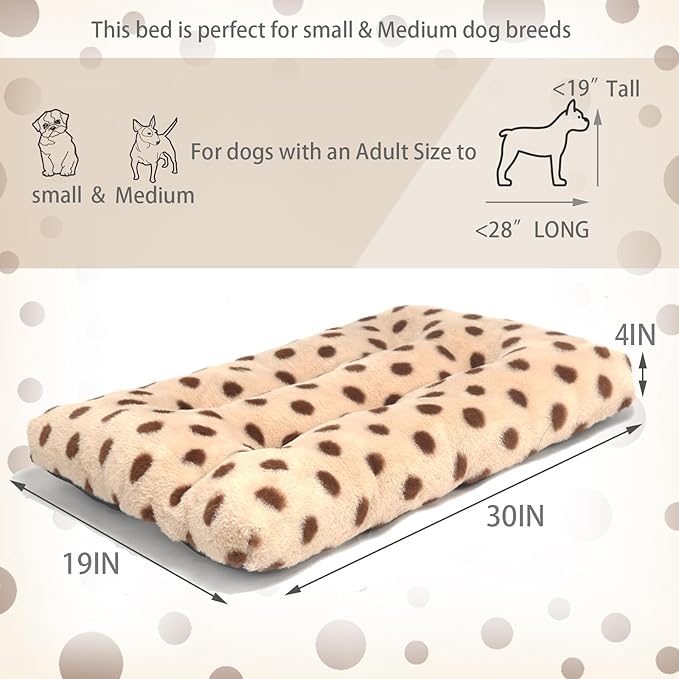 30 Inch Dog Crate Mat Warm and Comfortable 30x19 Crate Bed, Non-Slip and Washable Dog Crate Bed 30, Beige with Coffee Dots