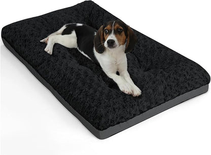 POCBLUE Deluxe Washable Dog Bed for Small Dogs Dog Crate Mat 24 inch Comfy Fluffy Kennel Pad Anti-Slip for Dogs Up to 25 lbs 24" x 17", Black