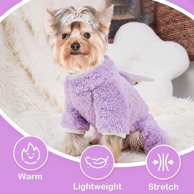 Dog Pajamas Small Dog Sweaters - Winter Warm Dog Jumpsuit, Soft and Stretchy 4 Legged Fleece Dog Clothes for Small Dogs Girl Boy (Medium, Purple)
