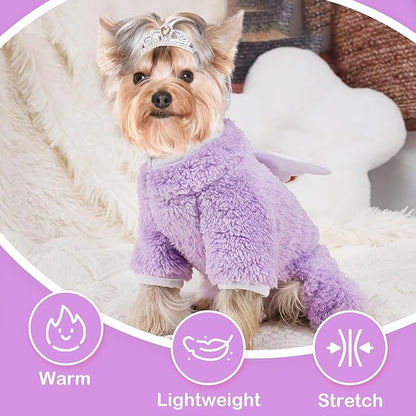 Dog Pajamas Small Dog Sweaters - Winter Warm Dog Jumpsuit, Soft and Stretchy 4 Legged Fleece Dog Clothes for Small Dogs Girl Boy (Medium, Purple)