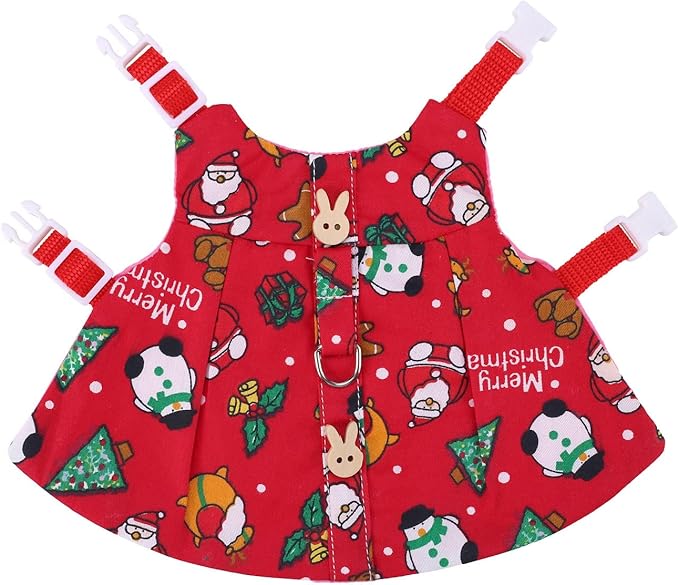 Adjustable Christmas Rabbit Harness and Leash Set, Small Animal Christmas Costume Bunny Clothes Santa Snowman Pattern Outfit for Ferret Guinea Pig Rabbit Bunny Hamster(Red/M)