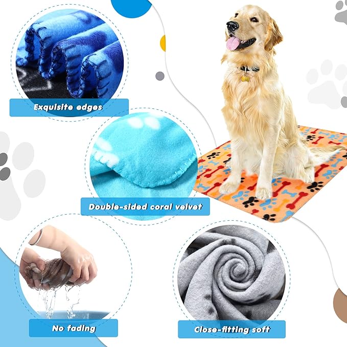 28 Pieces Puppy Blanket Soft Fleece Pet Blanket Small Fleece Blanket for Dogs Cats Puppy Kitten Pets, Warm Paw Print Blanket Sleep Mat Bed Covers, 28 Styles (27.5 x 39.3 Inch)