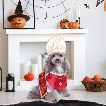 Pope Dog Costume - Halloween Holy Hound Dog Costume, Cute Holy Father Dog Cosplay Costume for Puppy Small Medium Dogs, Funny Pontiff Dress Special Events Photo Props Accessories