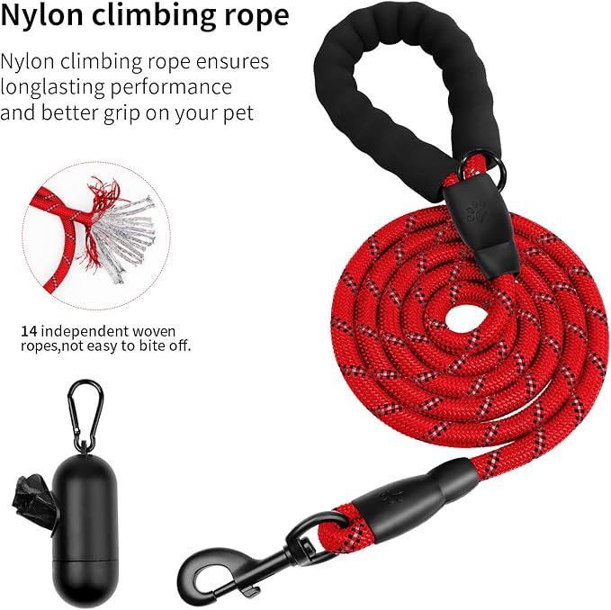 Heavy Duty Dog Leash for Large Medium Small Breed Dogs Handle,4/5/6 FT Holder,Red,1/2 inch