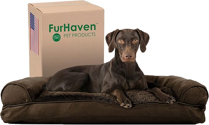 Furhaven Pillow Dog Bed for Large/Medium Dogs w/ Removable Bolsters & Washable Cover
