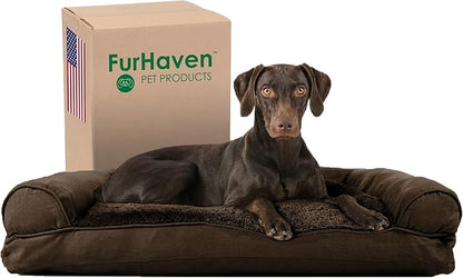 Furhaven Pillow Dog Bed for Large/Medium Dogs w/ Removable Bolsters & Washable Cover