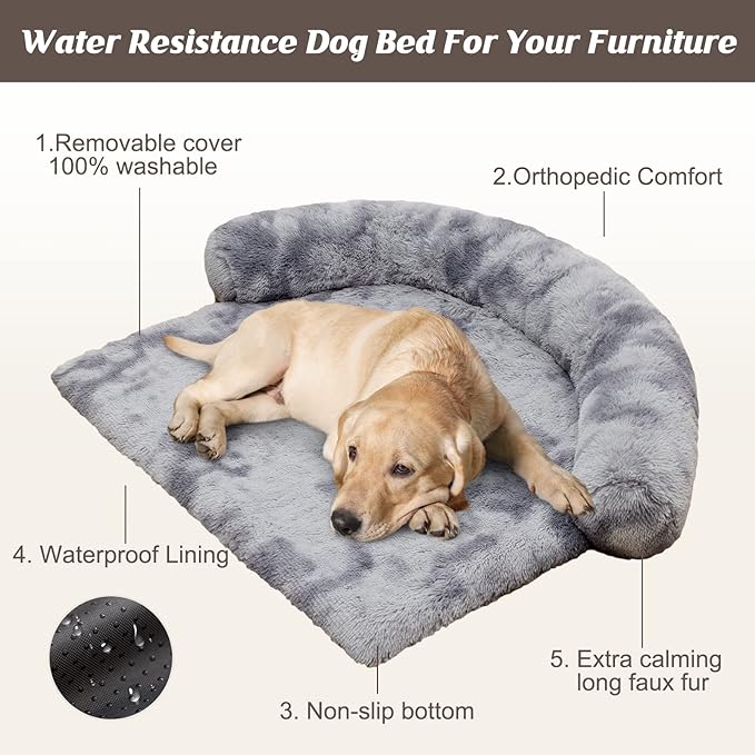 Syalife Shaggy Plush Calming Dog Couch Bed Pet Protector Cover(41"x37"x6", Grey/White)