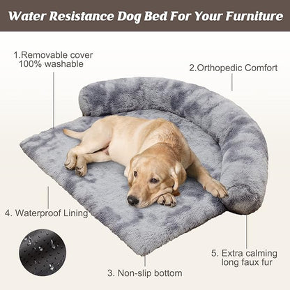 Syalife Shaggy Plush Calming Dog Couch Bed Pet Protector Cover(41"x37"x6", Grey/White)