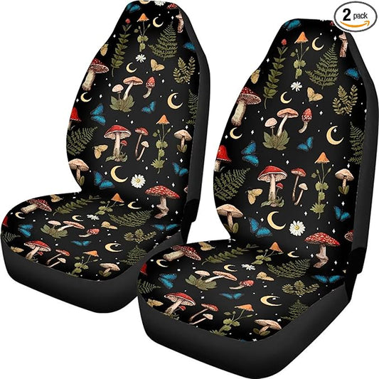 Mushroom Daisy Print Car Seat Covers Front Seats Only Set for Women Men