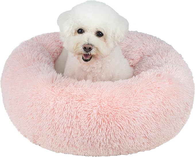 Best Pet Supplies Round Calming Dog Bed with Plush Faux Fur Fabric 27x27x7.5''
