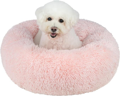 Best Pet Supplies Round Calming Dog Bed with Plush Faux Fur Fabric 27x27x7.5''