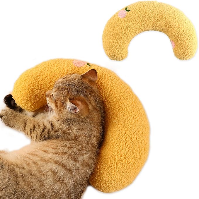 Dog Pillow Bed, Cat Calming Pillow, Dog Neck Pillow for Joint Relief Sleeping, Ultra Soft Half Donut Cuddler, Pillow Pet for Upper Spine Support, Doggy/Kitten Pillow Training Toy，Yellow